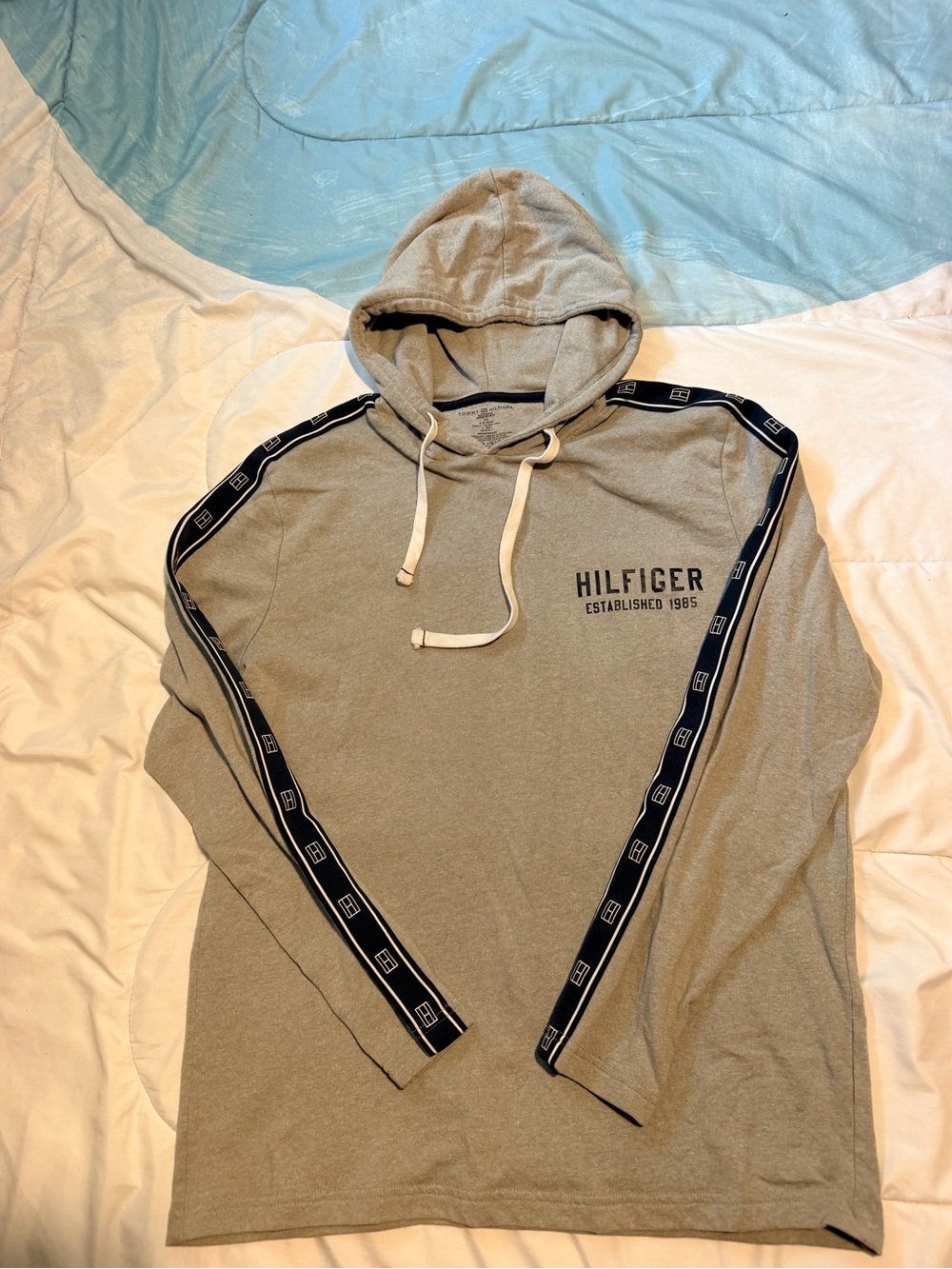 Tommy Hilfiger Gray Hooded Long-Sleeve with Black Tape